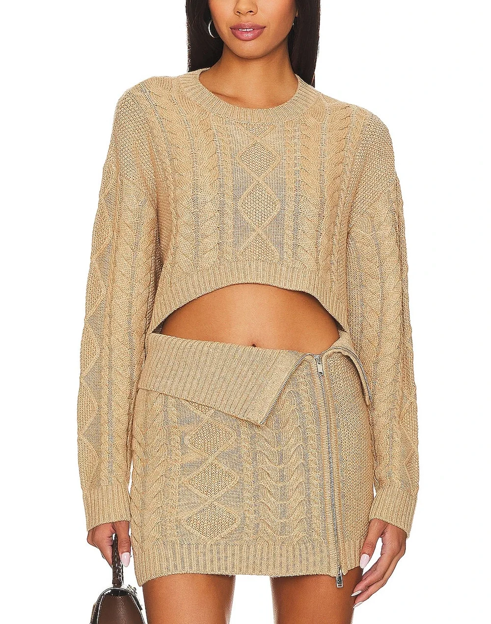 Camila Coelho Cable Knit Beige Carmen Sweater Size S